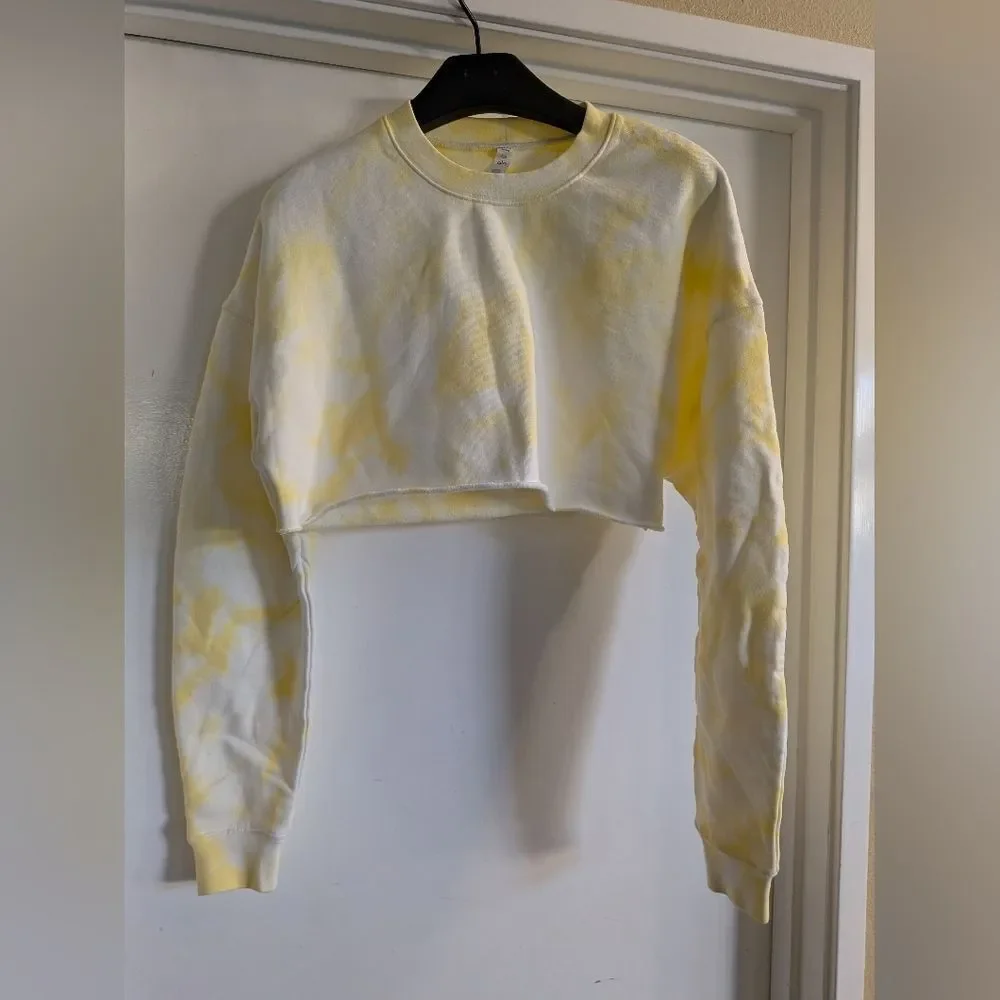 ALO Yoga Yellow Tie-Dye Cropped Hoodie